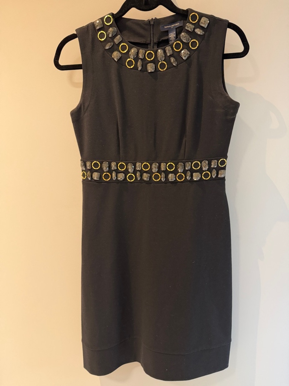 Banana Republic Black Sleeveless Mini Dress with Gold and Gray Embellishments